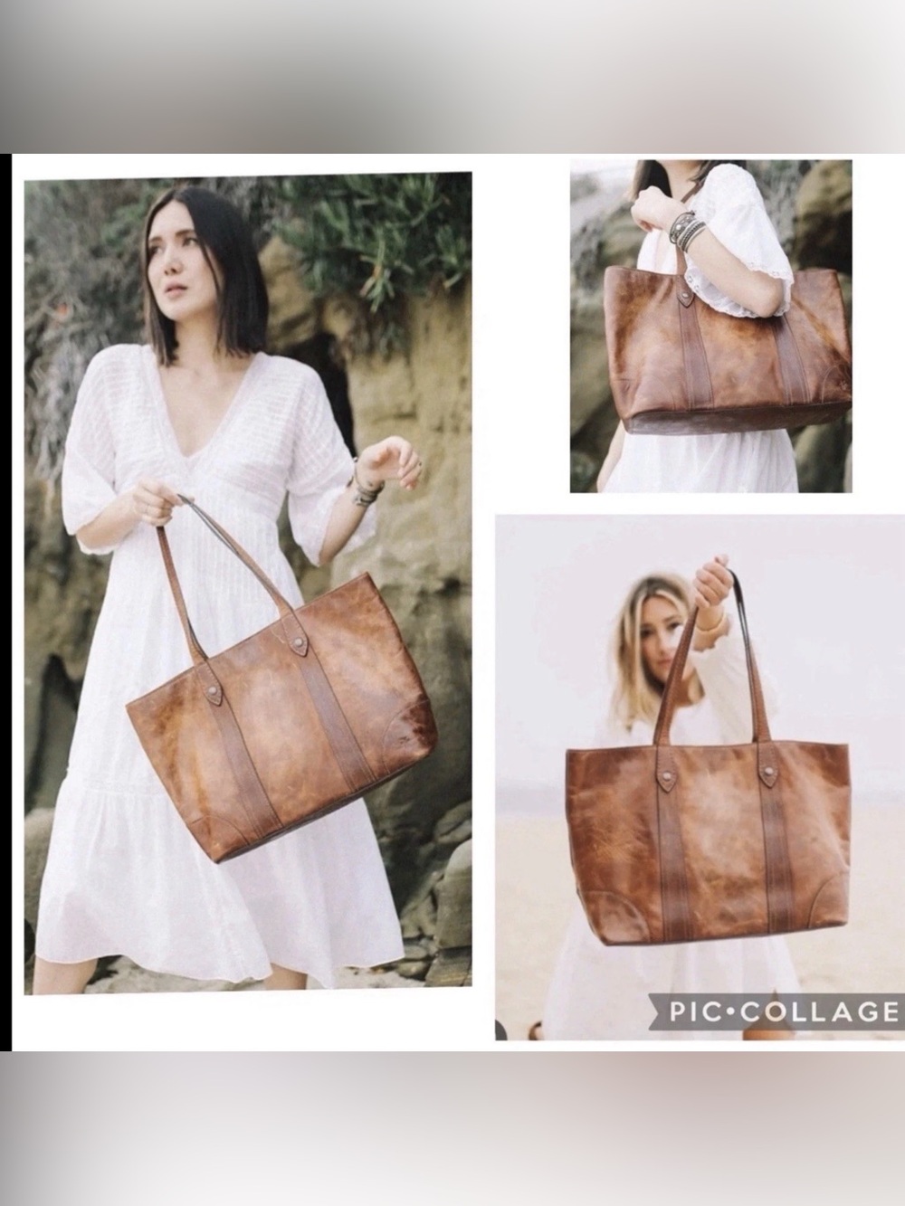 NWT Frye Melissa Leather Shopper Tote Shoulder Bag Cognac Brown Retail  $358 - Picture 13 of 13